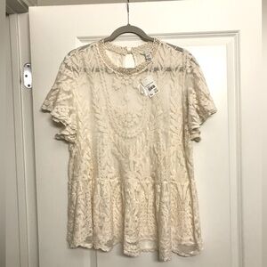 Cato Beige Sheer Lace Shirt